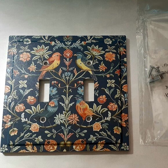 NEW! William Morris Dark Blue with Orange & Blue Birds Double Light Switch Cover - Picture 2 of 6